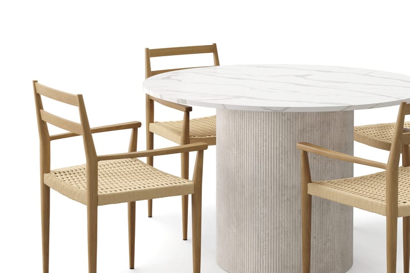 Uppveda Spisebord 120 cm Rund med 4 stk Jamna Karmstkolar - Hvit - Møbler - Bord - Spisegrupper