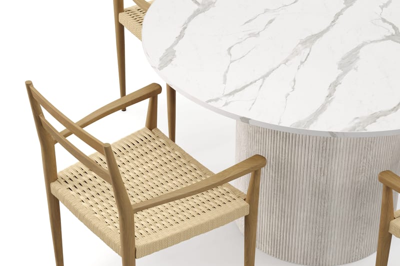 Uppveda Spisebord 120 cm Rund med 4 stk Jamna Karmstkolar - Hvit - Møbler - Bord - Spisegrupper