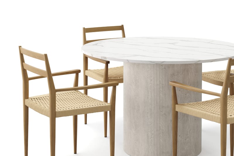 Uppveda Spisebord 120 cm Rund med 4 stk Jamna Karmstkolar - Hvit - Møbler - Bord - Spisegrupper