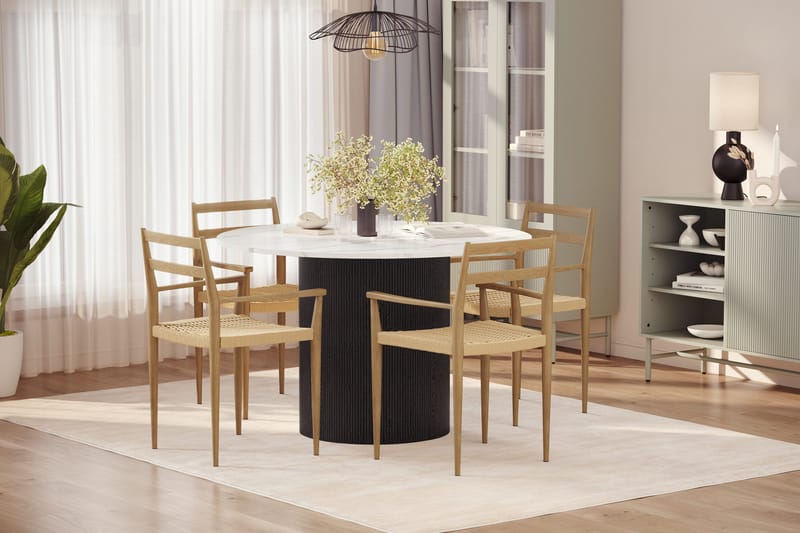 Uppveda Spisebord 120 cm Rund med 4 stk Jamna Karmstkolar - Svart/Hvit - Møbler - Bord - Spisegrupper