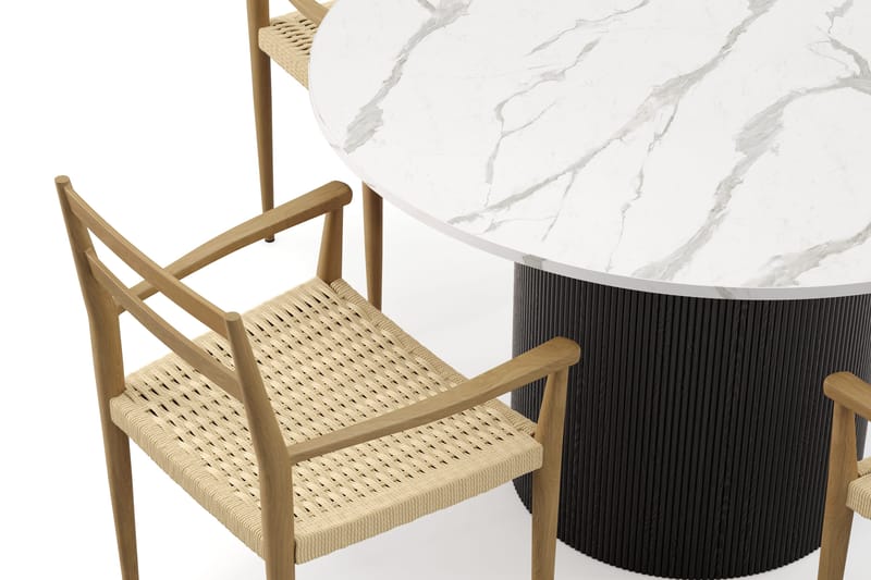 Uppveda Spisebord 120 cm Rund med 4 stk Jamna Karmstkolar - Svart/Hvit - Møbler - Bord - Spisegrupper