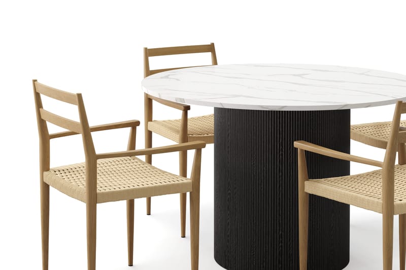 Uppveda Spisebord 120 cm Rund med 4 stk Jamna Karmstkolar - Svart/Hvit - Møbler - Bord - Spisegrupper