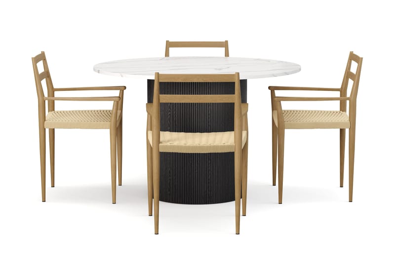 Uppveda Spisebord 120 cm Rund med 4 stk Jamna Karmstkolar - Svart/Hvit - Møbler - Bord - Spisegrupper