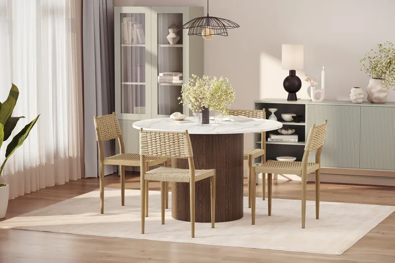 Uppveda Spisebord 120 cm Rund med 4 stk Jamna Matstkolar - Brun - Møbler - Bord - Spisegrupper