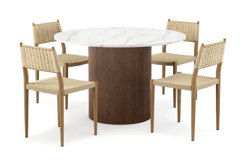 Uppveda Spisebord 120 cm Rund med 4 stk Jamna Matstkolar, Brun