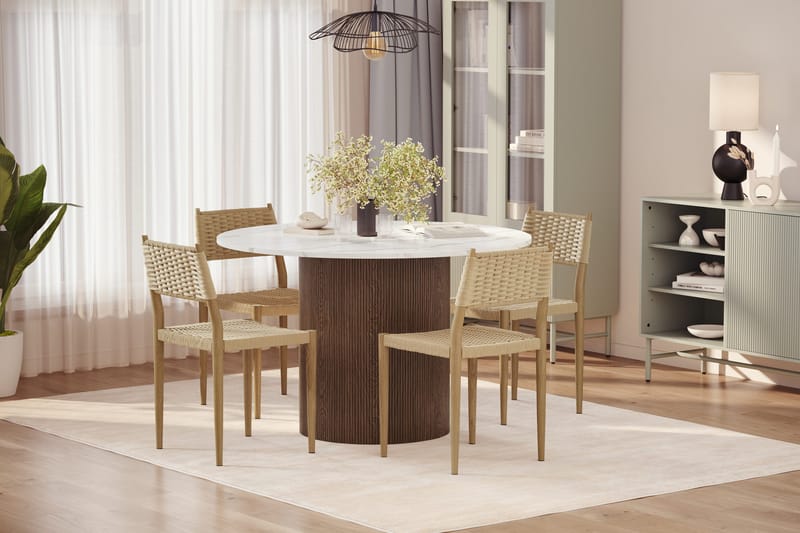 Uppveda Spisebord 120 cm Rund med 4 stk Jamna Matstkolar - Brun - Møbler - Bord - Spisegrupper