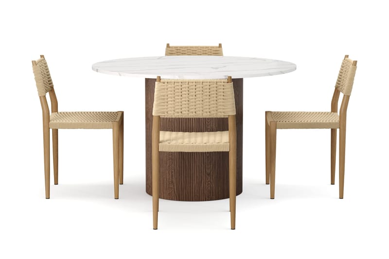 Uppveda Spisebord 120 cm Rund med 4 stk Jamna Matstkolar - Brun - Møbler - Bord - Spisegrupper