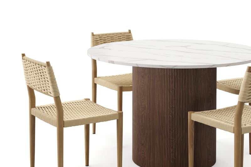 Uppveda Spisebord 120 cm Rund med 4 stk Jamna Matstkolar - Brun - Møbler - Bord - Spisegrupper
