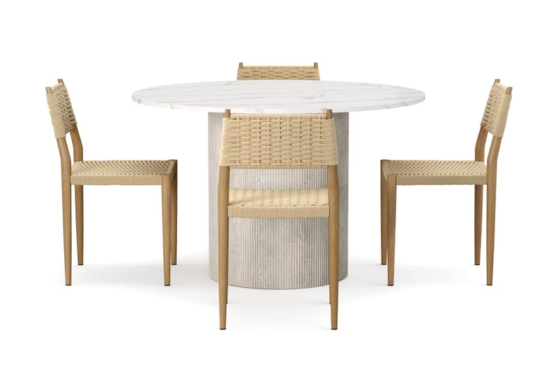 Uppveda Spisebord 120 cm Rund med 4 stk Jamna Matstkolar - Hvit - Møbler - Bord - Spisegrupper