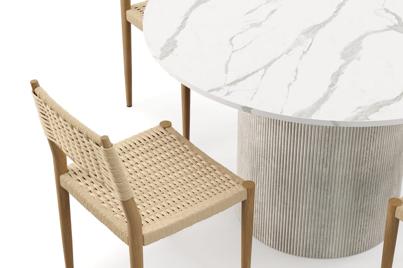 Uppveda Spisebord 120 cm Rund med 4 stk Jamna Matstkolar - Hvit - Møbler - Bord - Spisegrupper