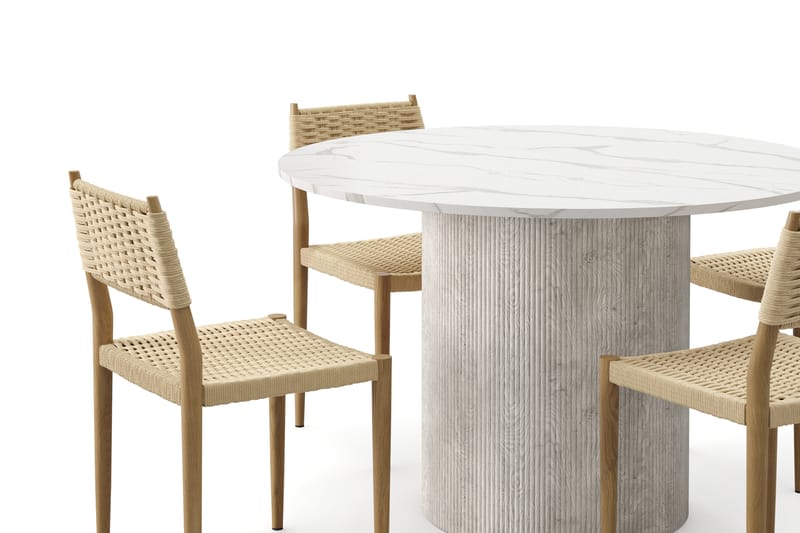 Uppveda Spisebord 120 cm Rund med 4 stk Jamna Matstkolar - Hvit - Møbler - Bord - Spisegrupper