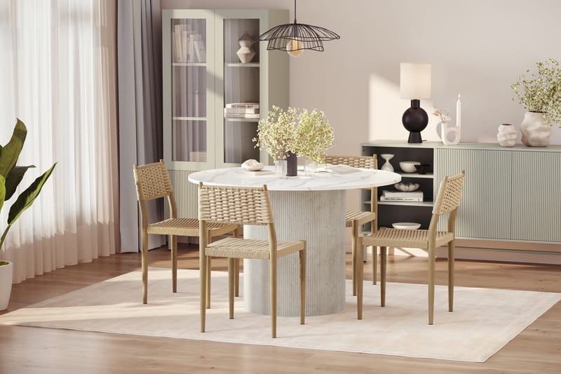 Uppveda Spisebord 120 cm Rund med 4 stk Jamna Matstkolar - Hvit - Møbler - Bord - Spisegrupper