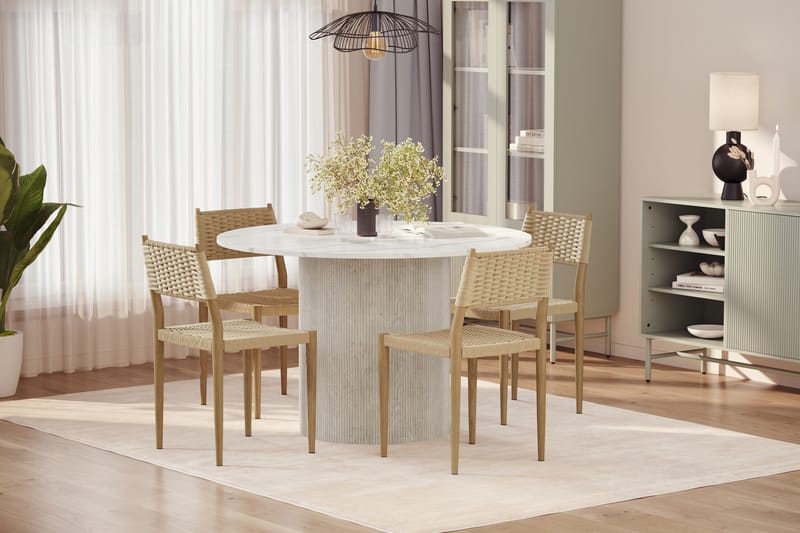 Uppveda Spisebord 120 cm Rund med 4 stk Jamna Matstkolar - Hvit - Møbler - Bord - Spisegrupper