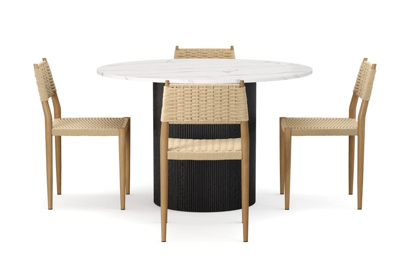 Uppveda Spisebord 120 cm Rund med 4 stk Jamna Matstkolar - Svart/Hvit - Møbler - Bord - Spisegrupper
