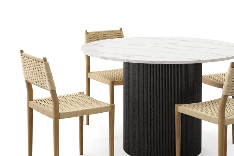 Uppveda Spisebord 120 cm Rund med 4 stk Jamna Matstkolar - Svart/Hvit - Møbler - Bord - Spisegrupper