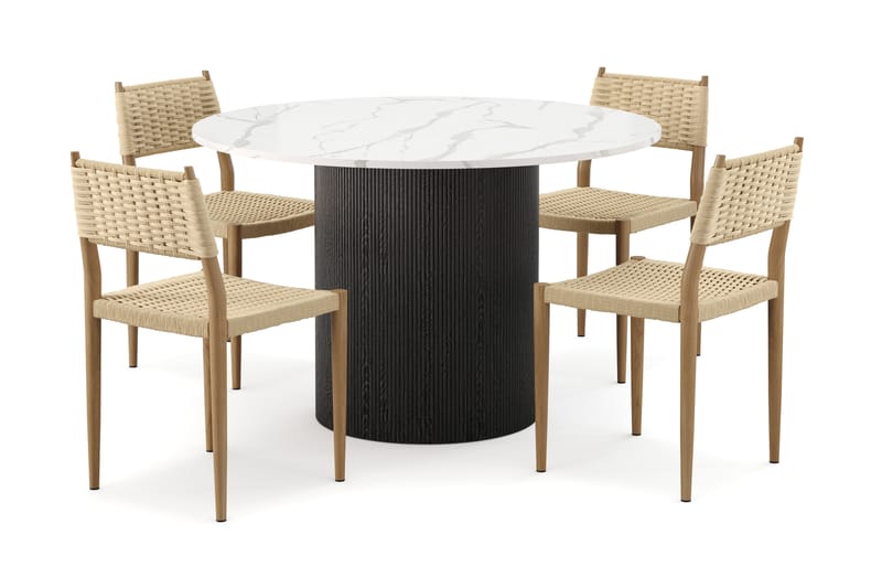 Uppveda Spisebord 120 cm Rund med 4 stk Jamna Matstkolar - Svart/Hvit - Møbler - Bord - Spisegrupper