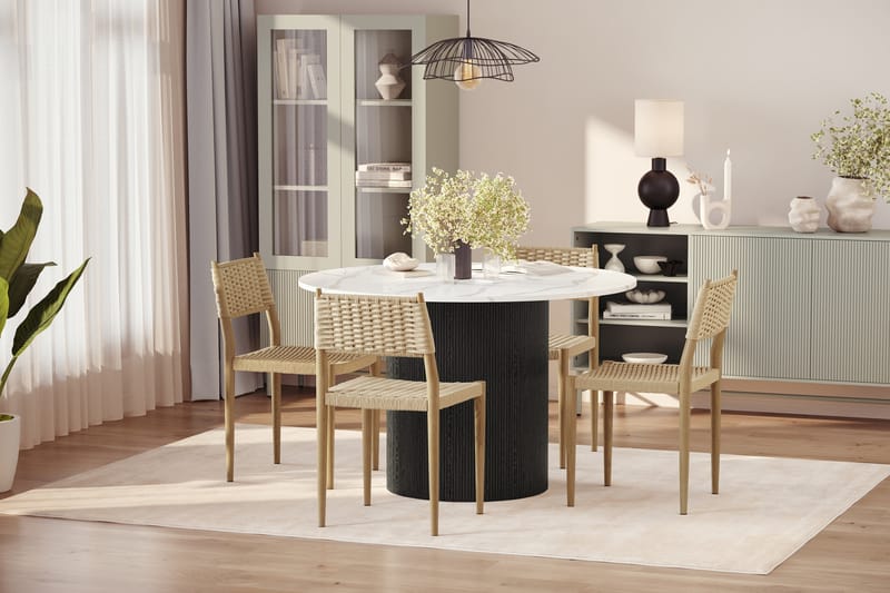 Uppveda Spisebord 120 cm Rund med 4 stk Jamna Matstkolar - Svart/Hvit - Møbler - Bord - Spisegrupper