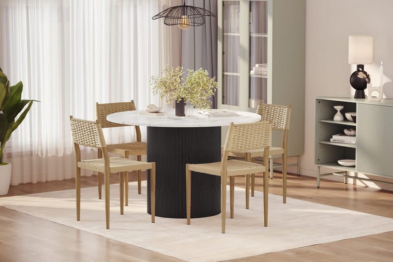 Uppveda Spisebord 120 cm Rund med 4 stk Jamna Matstkolar - Svart/Hvit - Møbler - Bord - Spisegrupper