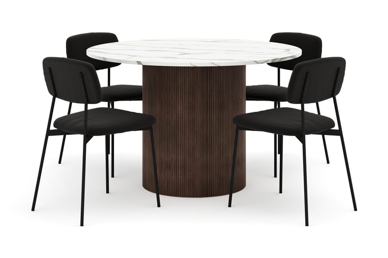 Uppveda Spisebord 120 cm Rund med 4 stk Lowe Matstkol|Bouclear - Brun - Møbler - Bord - Spisegrupper