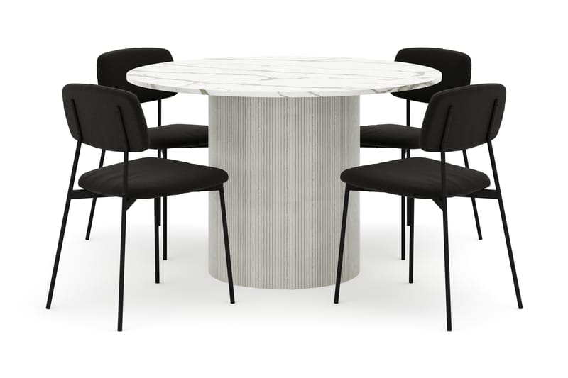 Uppveda Spisebord 120 cm Rund med 4 stk Lowe Matstkol|Bouclear - Hvit - Møbler - Bord - Spisegrupper