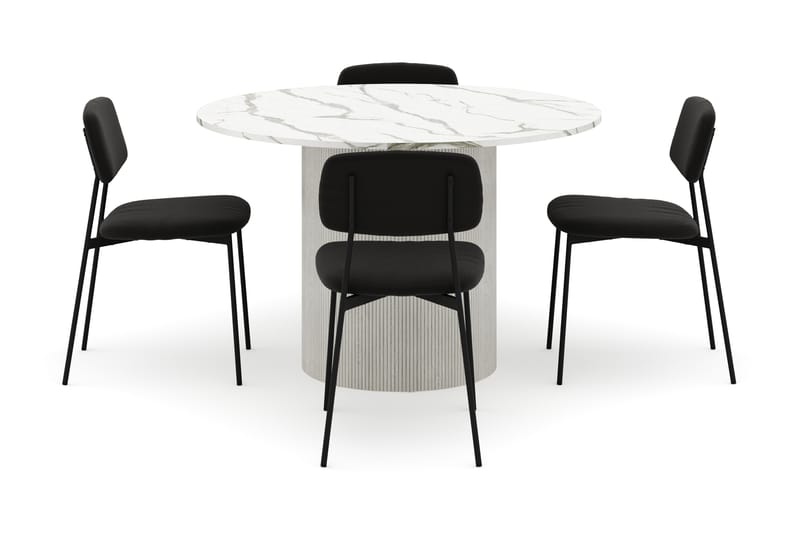 Uppveda Spisebord 120 cm Rund med 4 stk Lowe Matstkol|Bouclear - Hvit - Møbler - Bord - Spisegrupper