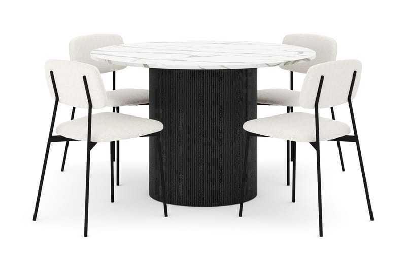 Uppveda Spisebord 120 cm Rund med 4 stk Lowe Matstkol|Bouclear - Svart/Hvit - Møbler - Bord - Spisegrupper