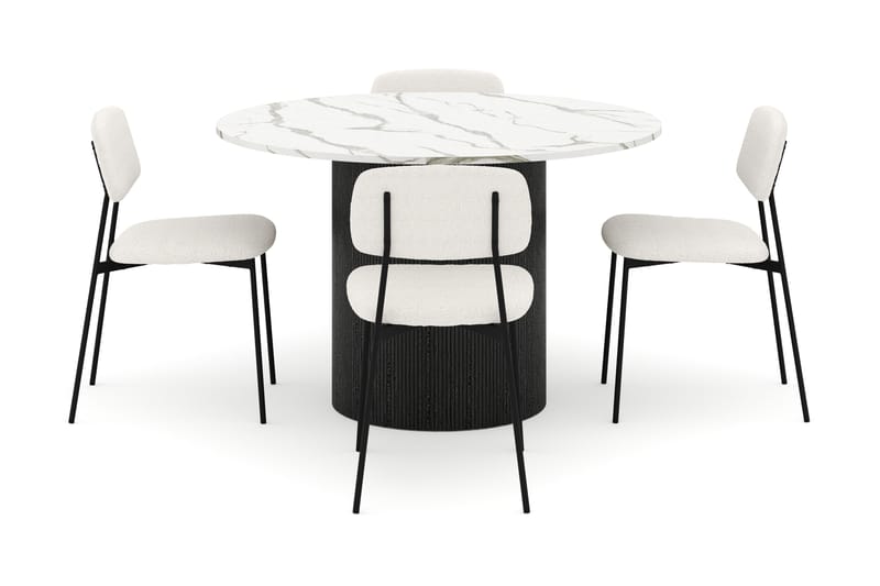 Uppveda Spisebord 120 cm Rund med 4 stk Lowe Matstkol|Bouclear - Svart/Hvit - Møbler - Bord - Spisegrupper