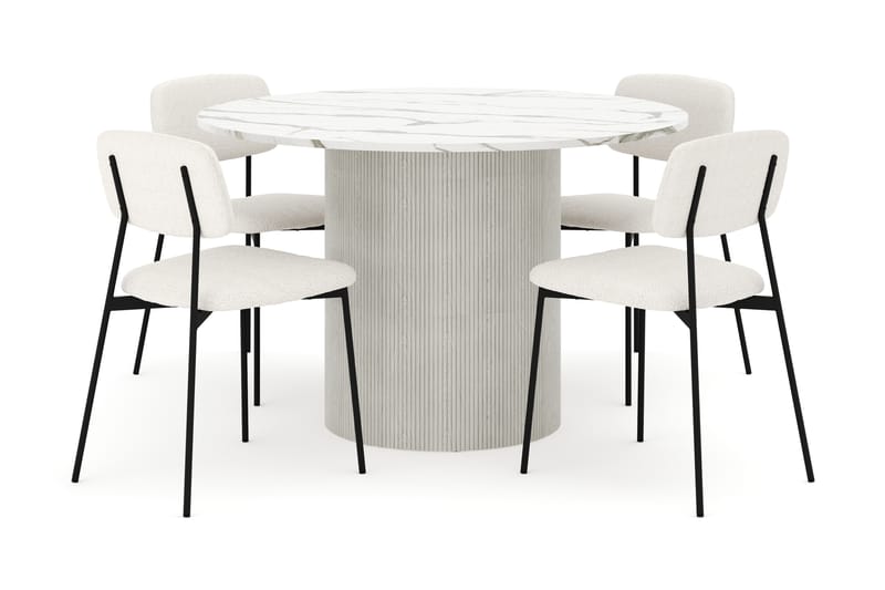 Uppveda Spisebord 120 cm Rund med 4 stk Lowe Matstkol|Svartar - Hvit - Møbler - Bord - Spisegrupper
