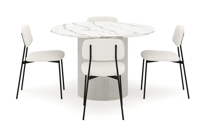 Uppveda Spisebord 120 cm Rund med 4 stk Lowe Matstkol|Svartar - Hvit - Møbler - Bord - Spisegrupper