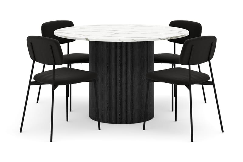 Uppveda Spisebord 120 cm Rund med 4 stk Lowe Matstkol|Svartar - Svart/Hvit - Møbler - Bord - Spisegrupper