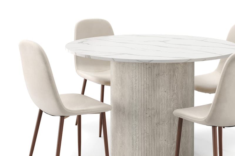 Uppveda Spisebord 120 cm Rund med 4 stk Nibe Matstkolar - Hvit - Møbler - Bord - Spisegrupper