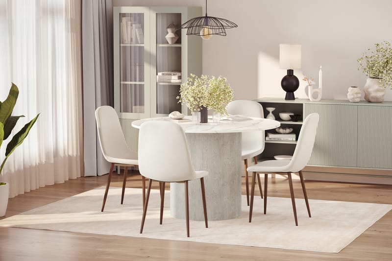 Uppveda Spisebord 120 cm Rund med 4 stk Nibe Matstkolar - Hvit - Møbler - Bord - Spisegrupper