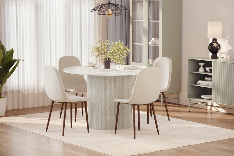 Uppveda Spisebord 120 cm Rund med 4 stk Nibe Matstkolar - Hvit - Møbler - Bord - Spisegrupper