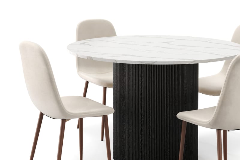 Uppveda Spisebord 120 cm Rund med 4 stk Nibe Matstkolar - Svart/Hvit - Møbler - Bord - Spisegrupper