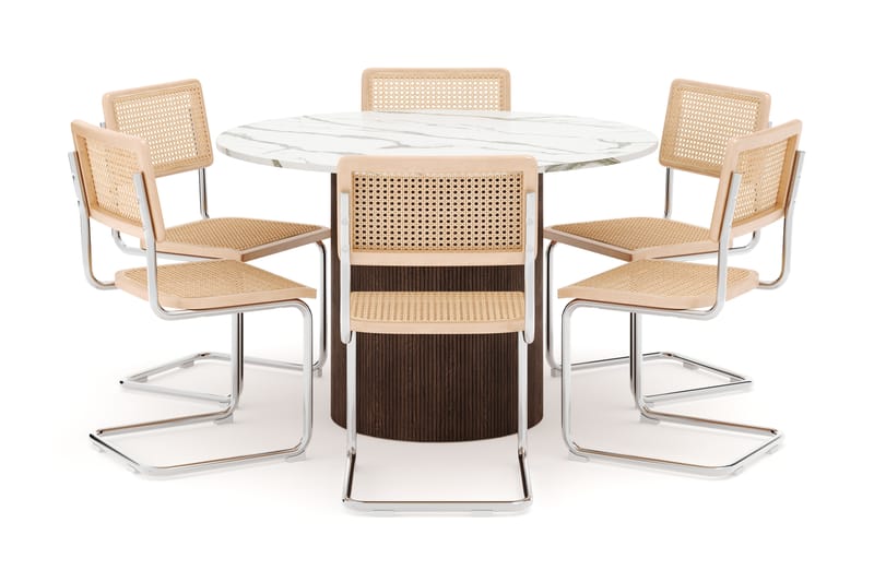 Uppveda Spisebord 120 cm Rund med 6 stk Build Matstkolar - Brun - Møbler - Bord - Spisegrupper
