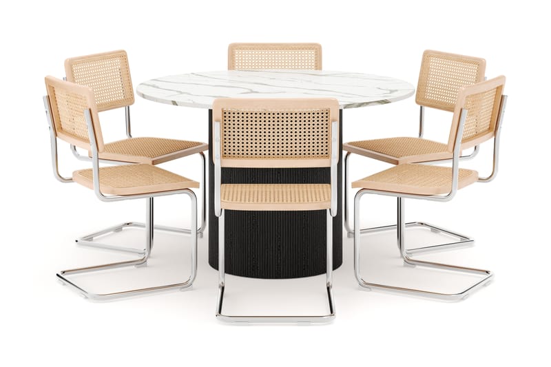 Uppveda Spisebord 120 cm Rund med 6 stk Build Matstkolar - Svart/Hvit - Møbler - Bord - Spisegrupper