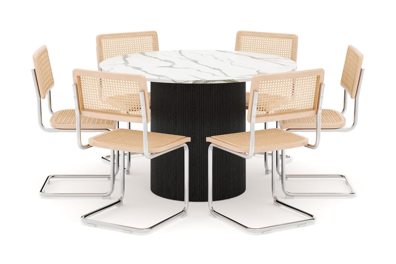Uppveda Spisebord 120 cm Rund med 6 stk Build Matstkolar - Svart/Hvit - Møbler - Bord - Spisegrupper