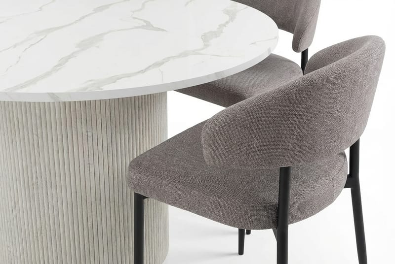Uppveda Spisebord 120 cm Rundt Hvit med 4 Sawako Greige Stoler - Hvit/Greige - Møbler - Bord - Spisegrupper