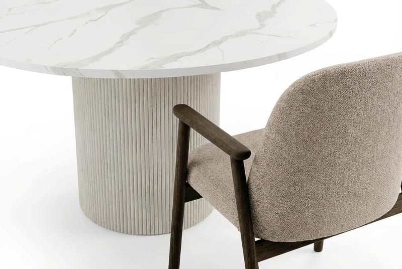 Uppveda Spisebord 120 cm Rundt Hvitt med 4 Reciclar Spisestoler - Hvit/Greige - Møbler - Bord - Spisegrupper