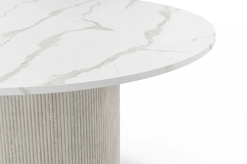 Uppveda Spisebord 120 cm Rundt Hvitt med 4 Reciclar Spisestoler - Hvit/Greige - Møbler - Bord - Spisegrupper