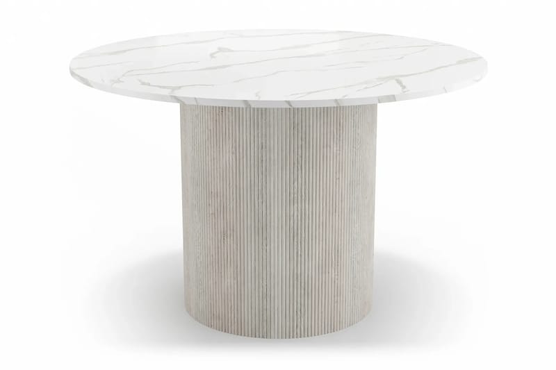 Uppveda Spisebord 120 cm Rundt Hvitt med 4 Reciclar Spisestoler - Hvit/Greige - Møbler - Bord - Spisegrupper