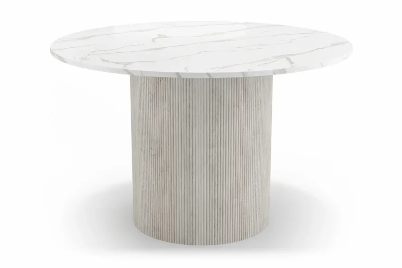 Uppveda Spisebord 120 cm Rundt Hvitt med 4 Reciclar Spisestoler - Hvit/Greige - Møbler - Bord - Spisegrupper