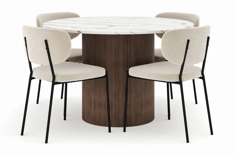 Uppveda Spisebord 120 cm Rundt med 4 Gemmiano Stoler, Brun