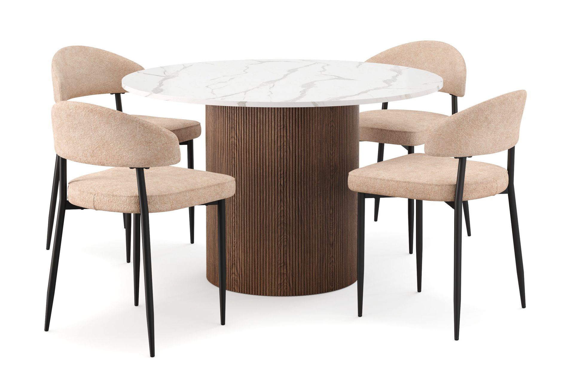 Uppveda spisebord 120 cm rundt med 4 Jairam-spisestoler - Brun