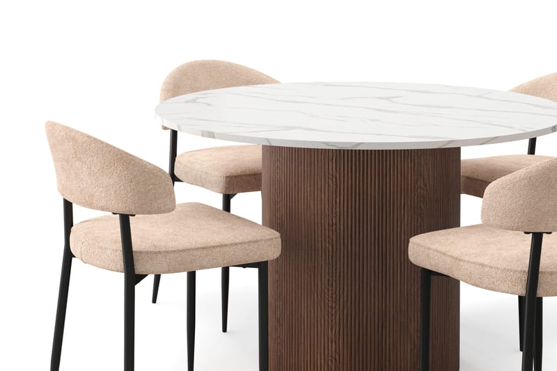 Uppveda spisebord 120 cm rundt med 4 Jairam-spisestoler - Brun - Møbler - Bord - Spisegrupper