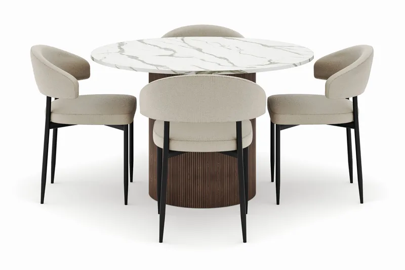 Uppveda Spisebord 120 cm Rundt med 4 Sawako Stoler - Brun - Møbler - Bord - Spisegrupper