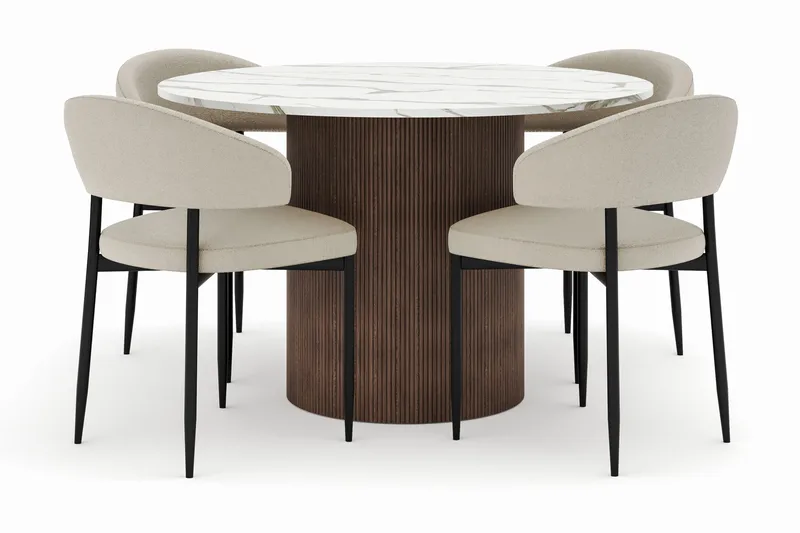 Uppveda Spisebord 120 cm Rundt med 4 Sawako Stoler, Brun
