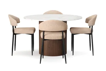 Uppveda spisebord 120 cm rundt med 4 stk. Jairam spisestoler - Brun - Møbler - Bord - Spisegrupper