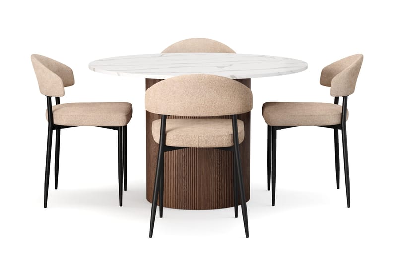 Uppveda spisebord 120 cm rundt med 4 stk. Jairam spisestoler - Brun - Møbler - Bord - Spisegrupper