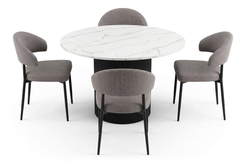 Uppveda Spisebord 120 cm Rundt Svart med 4 Sawako Greige Stoler - Svart/Hvit/Greige - Møbler - Bord - Spisegrupper